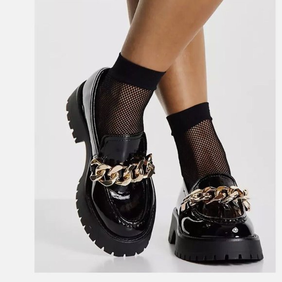 NEW Guess Women's 1.5-Inch Platform Heel Chain Loafers Black - Picture 1 of 7